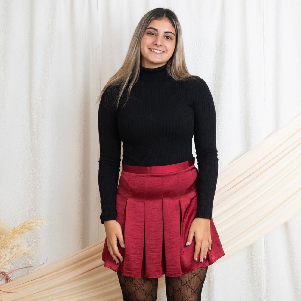 Satin Pleated Mini Skirt